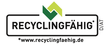 Das Logo "Recyclingfähig" kennzeichnet Verpackungen, die zu mindestens 90 % recyclingfähig sind.